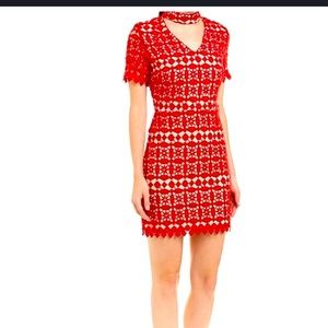 J.O.A Red Lace & nude chocker Mini Dress Size medium